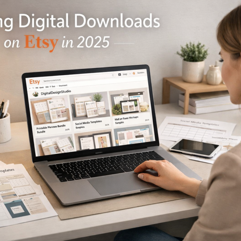 Digital downloads on Etsy guide showing how to sell digital products online in 2025