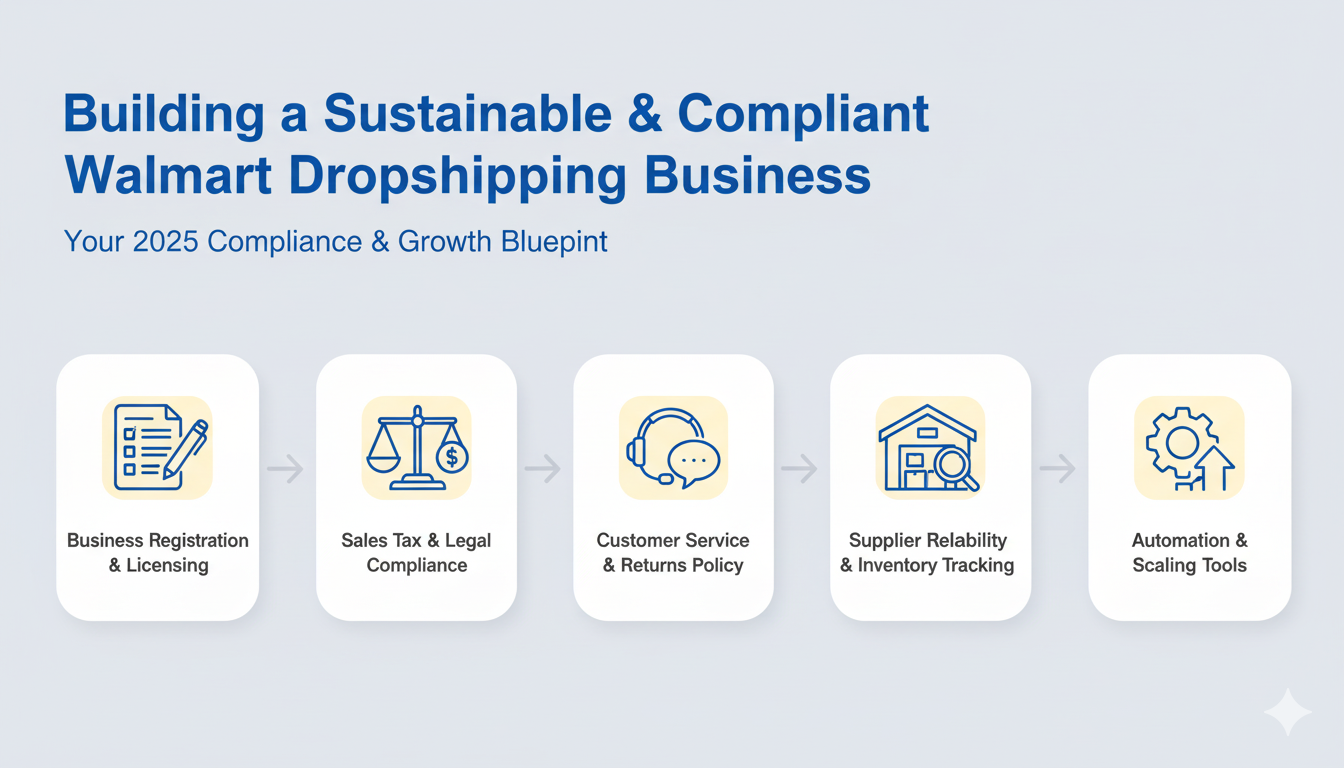 Roadmap for building a sustainable business selling walmart dropshipping products through proper registration, tax compliance, and reliable inventory tracking.