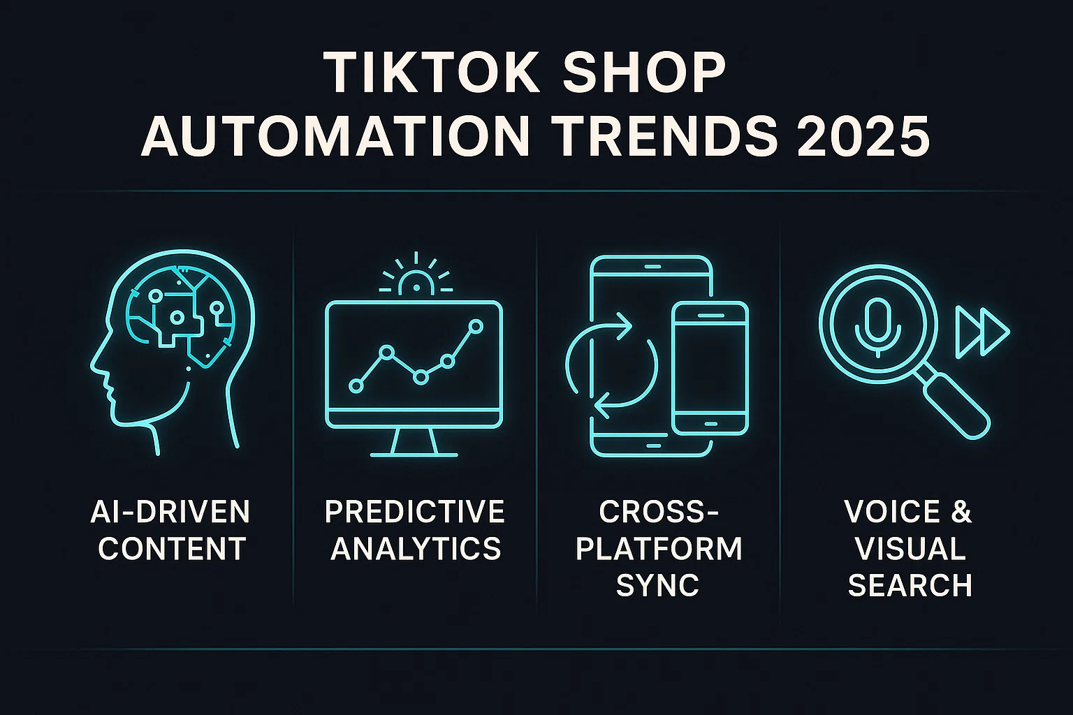 Infographic displaying the 2025 trends for any TikTok shop automation tool, including AI-driven content, predictive analytics, and cross-platform sync.