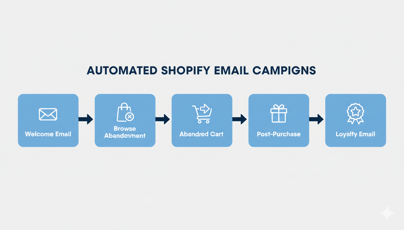 Automated Shopify email campaigns showing email flow