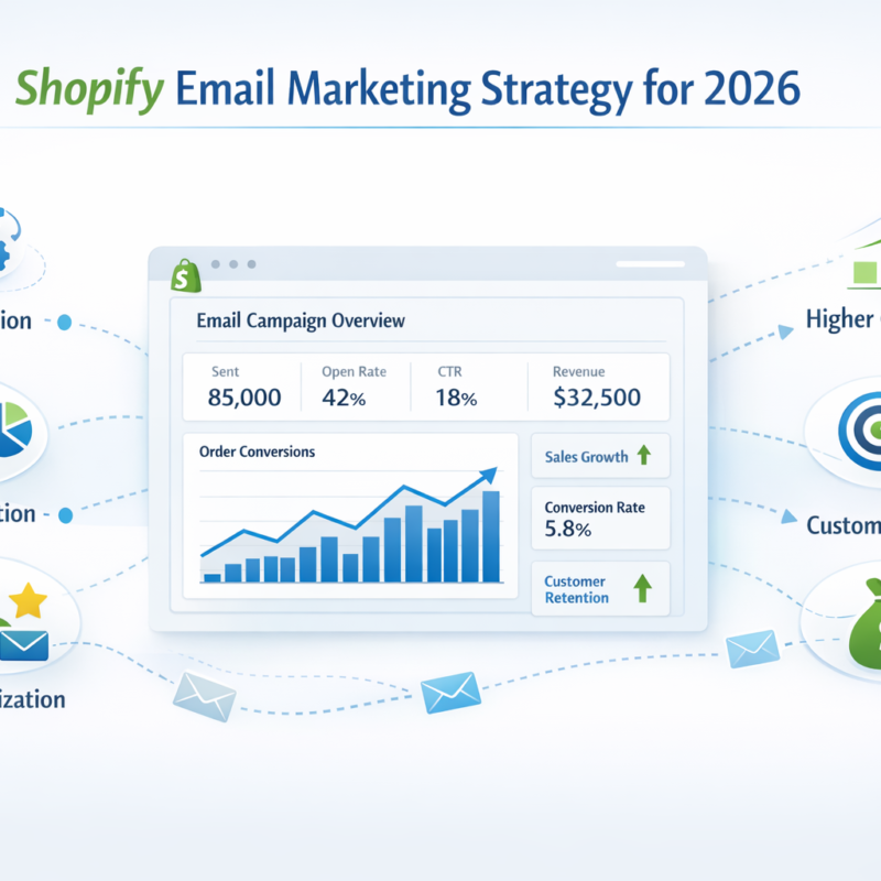 Shopify email marketing strategy for 2026 showing automation, segmentation, and conversion growth for Shopify stores