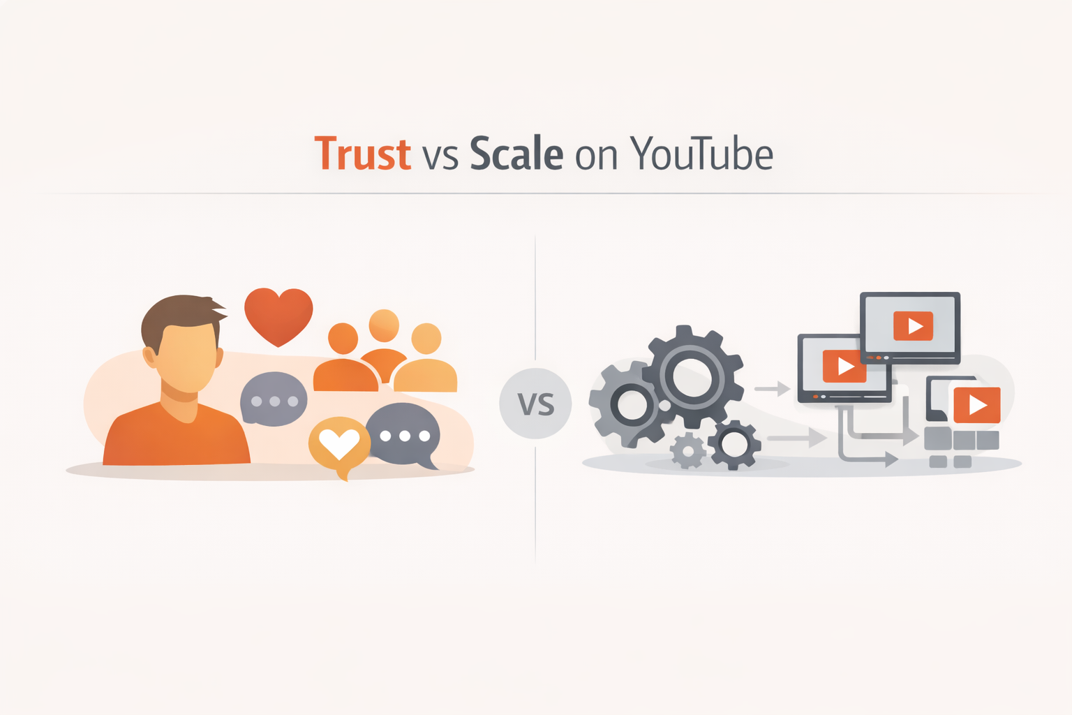 Trust vs scale infographic comparing personal brand and YouTube automation