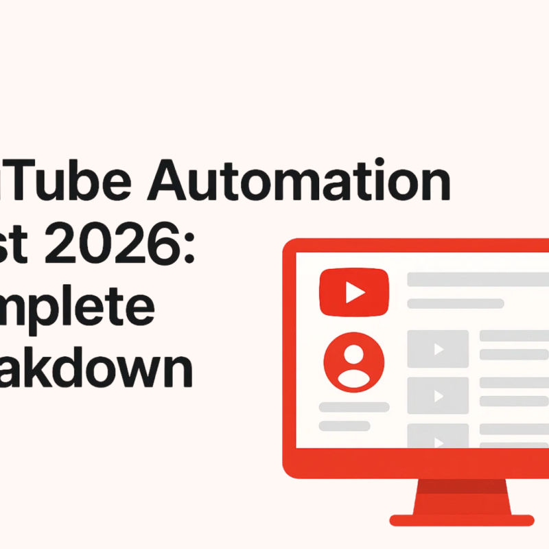 Infographic titled YouTube Automation Cost 2025: Complete Breakdown featuring a dollar sign icon, growth chart, and a digital workstation illustration.