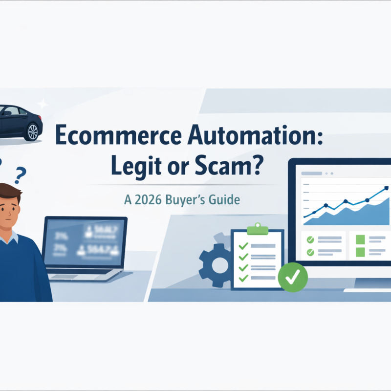 Hero image showing ecommerce automation explained as legit vs scam for buyers in 2026