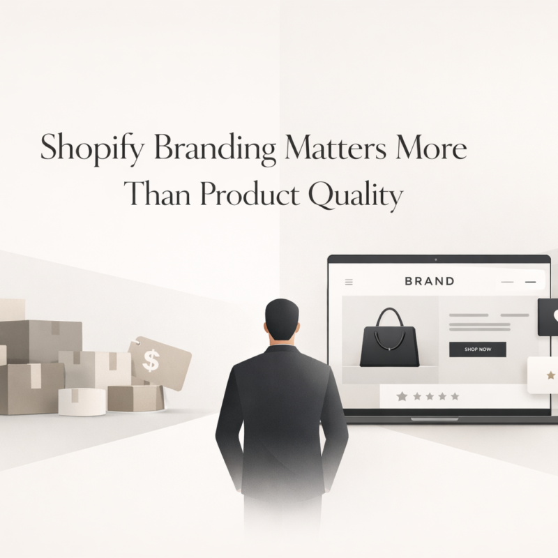 Premium Shopify branding hero image showing brand value over product quality