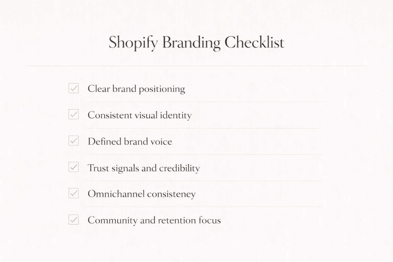 Premium Shopify branding checklist infographic for ecommerce stores
