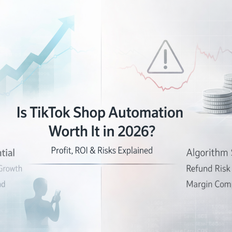 TikTok Shop automation worth it 2026 overview infographic showing profit margins, ROI, risks and capital requirements.