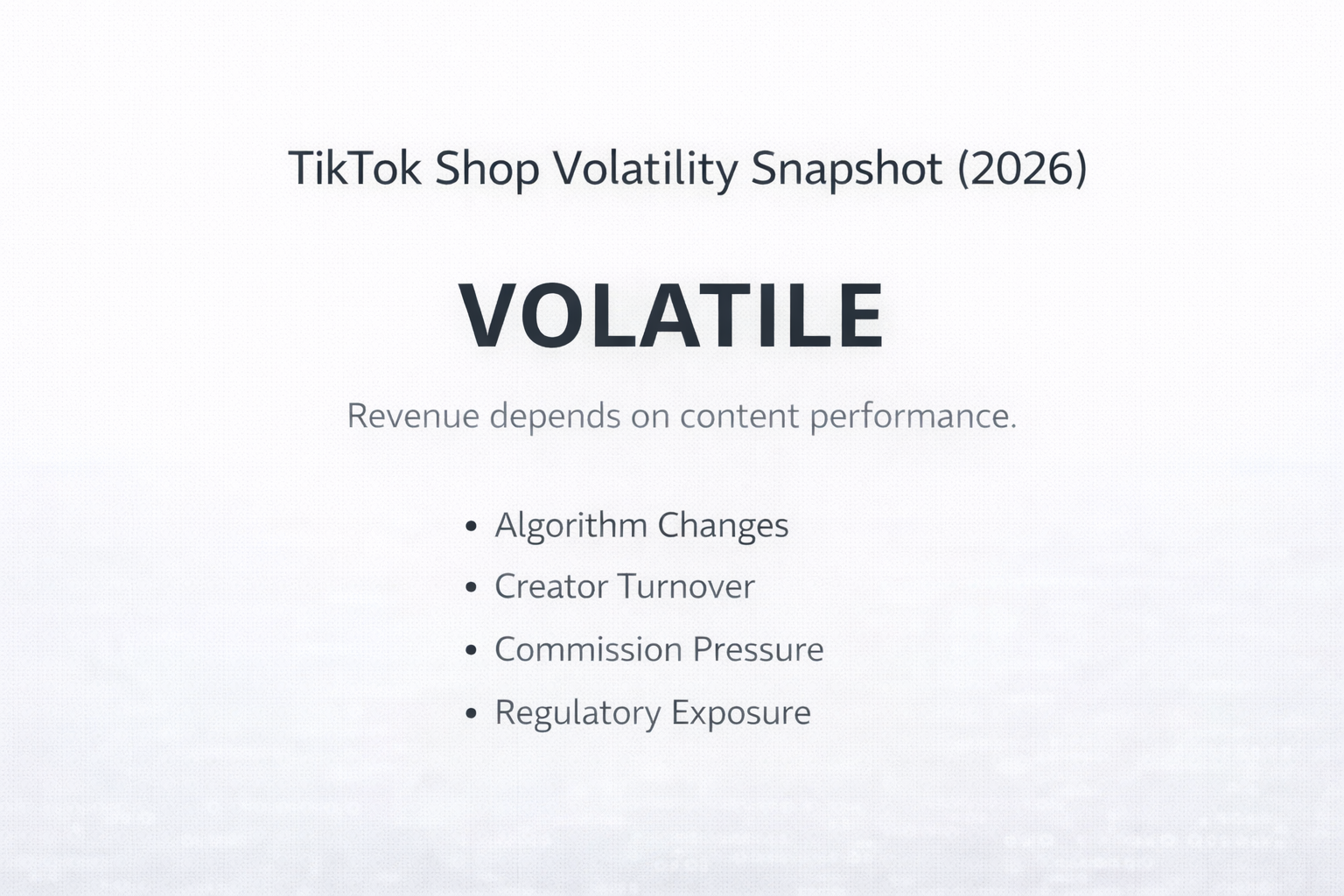TikTok Shop volatility 2026 infographic highlighting algorithm and commission risks.