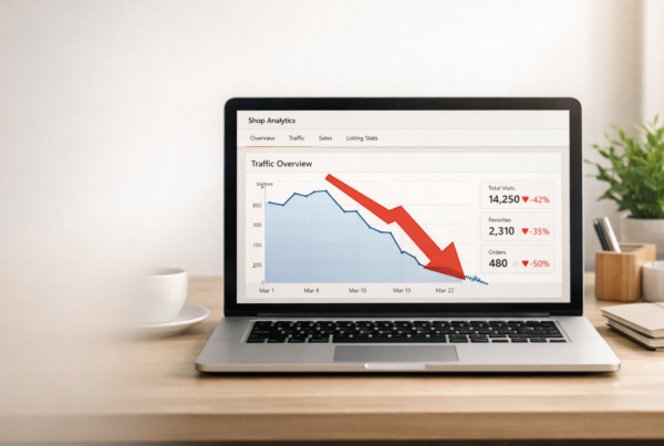 Infographic explaining performance signals that cause sudden Etsy traffic drops suddenly in 2026