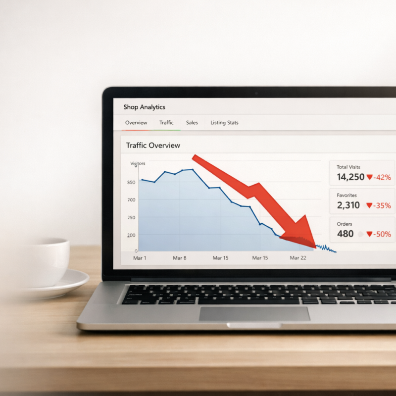 Infographic explaining performance signals that cause sudden Etsy traffic drops suddenly in 2026