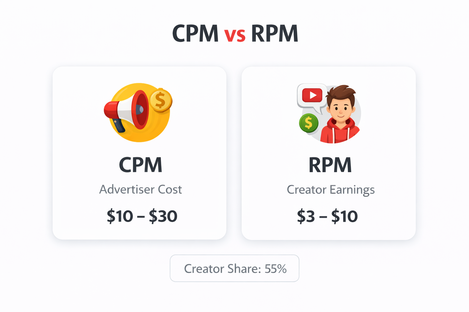 youtube cpm vs rpm comparison infographic