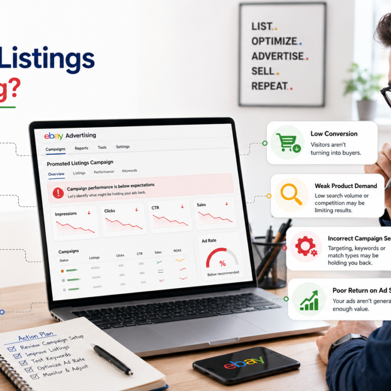 eBay Promoted Listings not working due to low impressions weak ad rate poor listings and low conversions