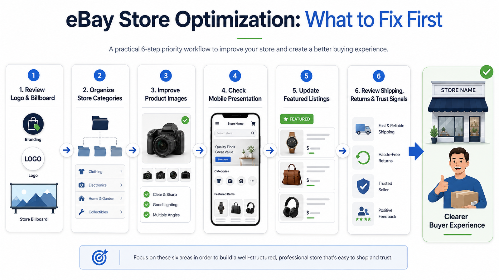 eBay Store optimization checklist for branding categories product images mobile featured listings and buyer trust