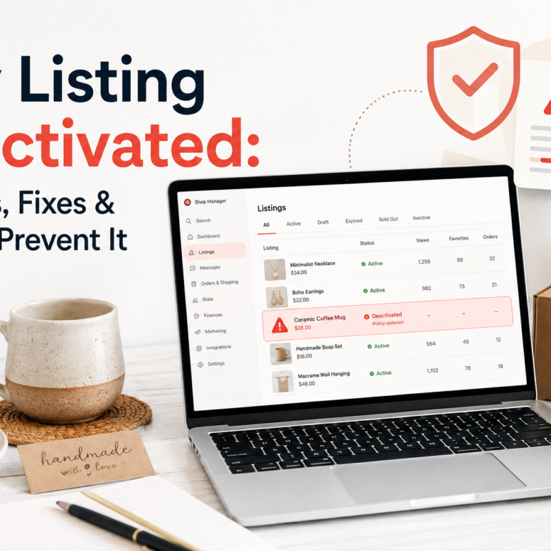 Etsy listing deactivated guide explaining common reasons, fixes, appeals, and prevention steps for Etsy sellers