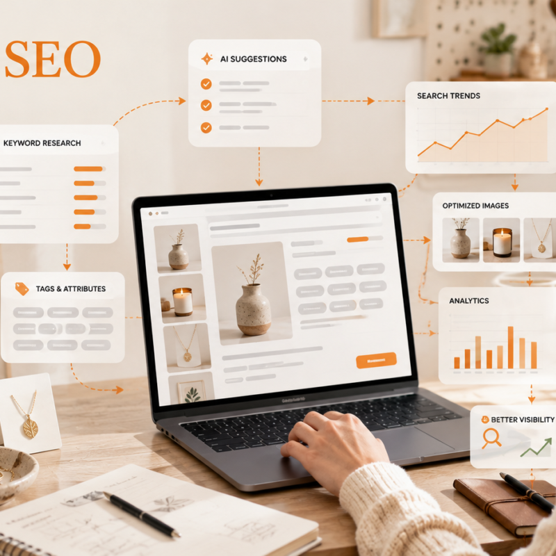 Etsy SEO automation using AI for keywords titles tags listings and search visibility