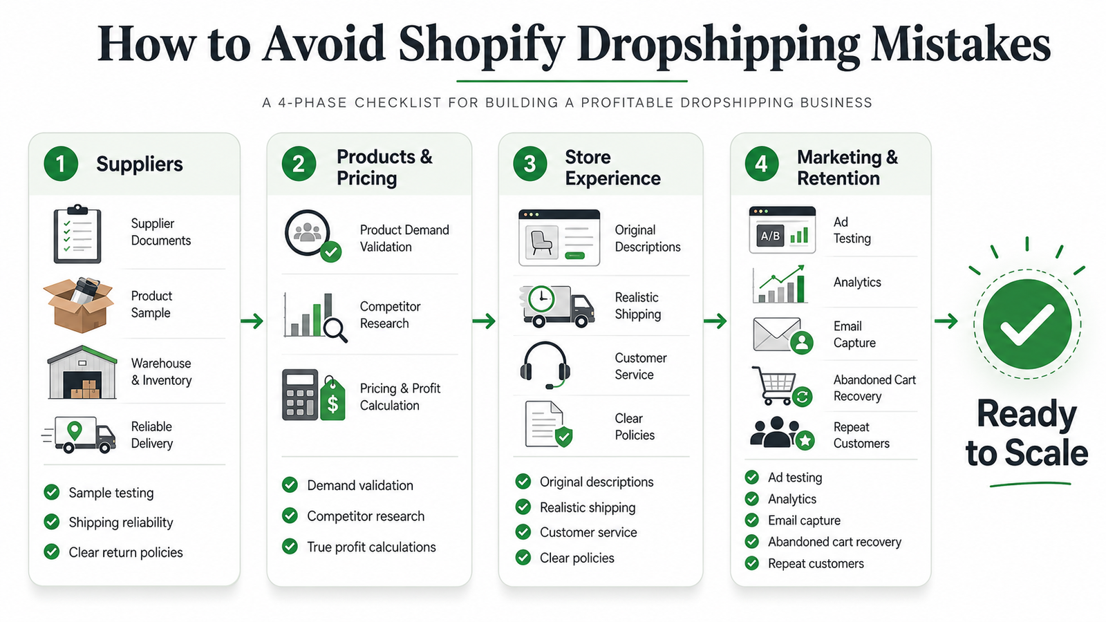 How to avoid Shopify dropshipping mistakes with supplier, pricing, store and marketing checks