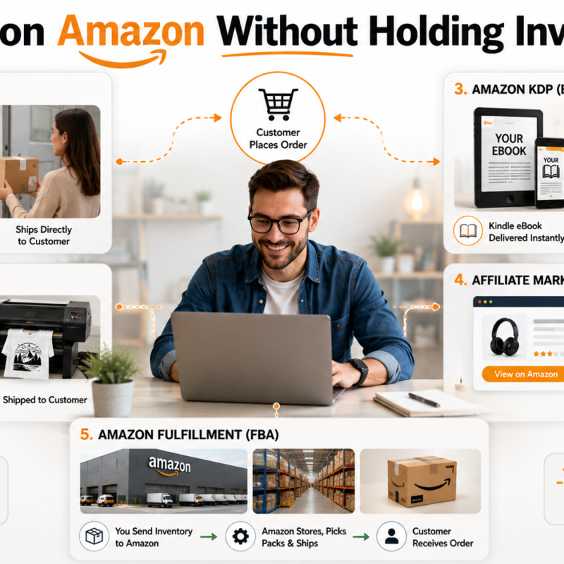 How to sell on Amazon without inventory using dropshipping KDP Merch Associates and FBA