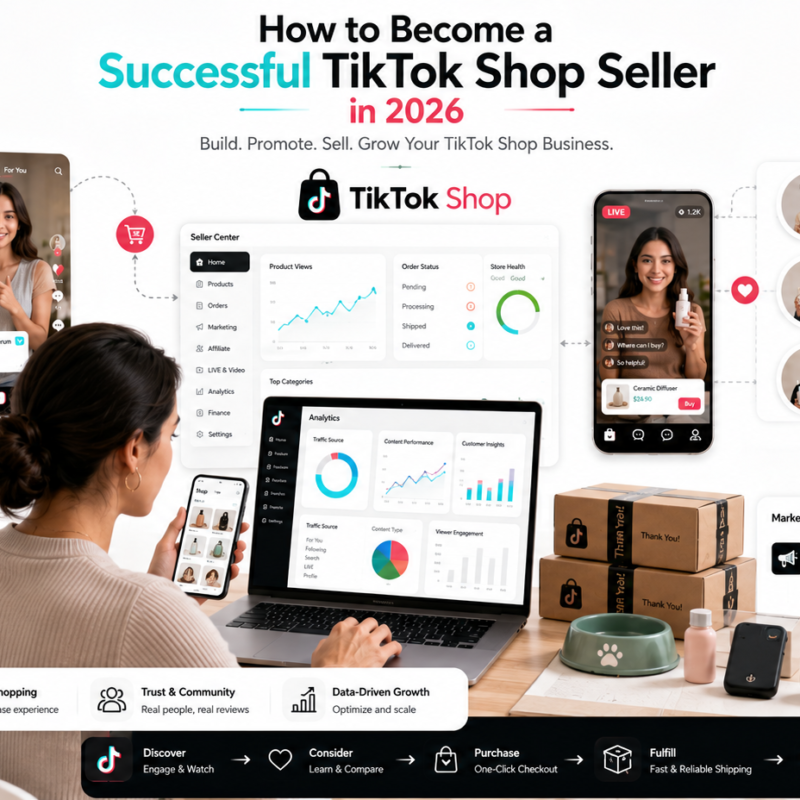 How to become a TikTok Shop seller in 2026 with products creators content fulfillment analytics and advertising