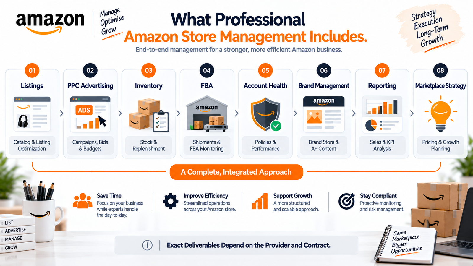Professional Amazon store management services including listings PPC FBA inventory account health brand management and reporting