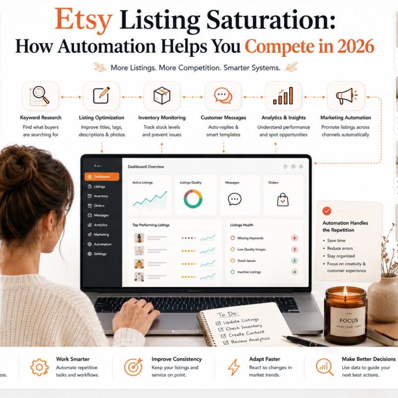 Etsy listing saturation and automation strategies for sellers competing in crowded niches in 2026