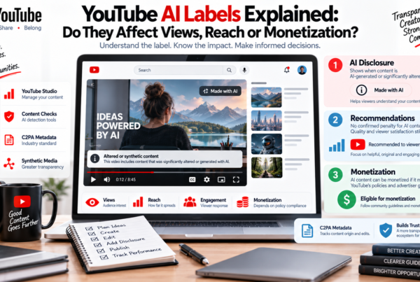 YouTube AI labels 2026 showing AI disclosure views reach recommendations and monetization